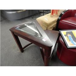 Mahogany Glass Inset Pie Shaped End Table