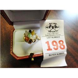 Ladies 14Kt Gold Ring Set w/6 Semi Precious & Jade Stone