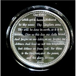 THE LORDS PRAYER WITH CROSS ON A ONE OUNCE .999 SILVER ART ROUND