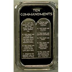 THE TEN COMMANDMENTS ON A ONE OUNCE .999 SILVER ART BAR, GIFT BOX AND CAPSULE