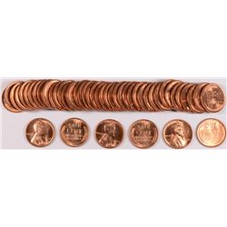 1954-D LINCOLN CENT ROLL, ( 50 COINS ) GEM RED BU