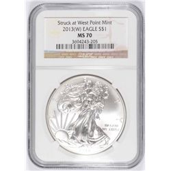 2013 ( W )  AMERICAN SILVER EAGLE, NGC MS-70  BROWN LABEL