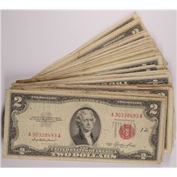 ( 75 ) $2.00 U.S. RED SEAL NOTES 1953 AND OLDER, AVERAGE CIRC.
