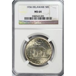 1936 DELAWARE COMMEMORATIVE HALF DOLLAR, NGC MS-64