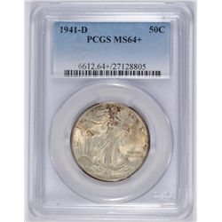1941-D WALKING LIBERTY HALF DOLLAR, PCGS MS-64+  SUPER COIN