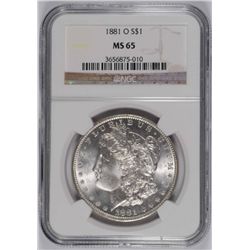 1881-O MORGAN SILVER DOLLAR, NGC MS-65 BLAST WHITE, SUPER COIN!