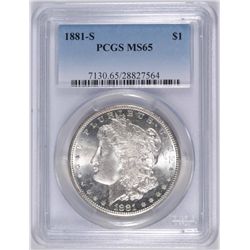 1881-S MORGAN SILVER DOLLAR, PCGS MS-65  BLAST WHITE!