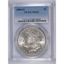 1884-O MORGAN SILVER DOLLAR, PCGS MS-63  BLAST WHITE