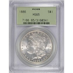 1886 MORGAN SILVER DOLLAR, PCGS MS-65 GREEN LABEL  ( LOOKS  "66" )