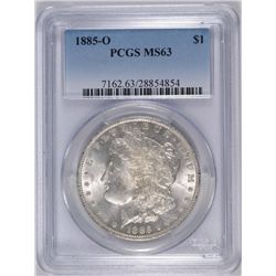 1885-O MORGAN SILVER DOLLAR, PCGS MS-63 BLAST WHITE