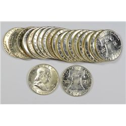 1957-D FRANKLIN HALF DOLLAR ROLL ( 20 ) COINS, GEM BU ORIGINAL