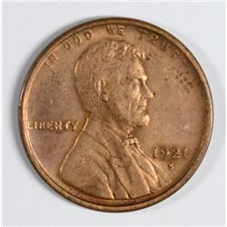 1921-S LINCOLN WHEAT CENT, MS-62