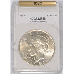 1923 PEACE DOLLAR HCGS MS-66 (HOLDER HAS CRACKS)