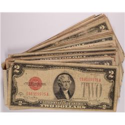 ( 50 )  $2.00 U.S. RED SEAL NOTES, 1928  AVERAGE CIRCULATED