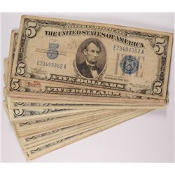 ( 30 ) U.S. $5.00 SILVER CERTIFICATES, 1953 AND OLDER, AVERAGE CIRCULATED