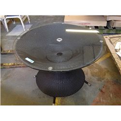 ROUND GLASS/WICKER PATIO TABLE