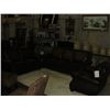 Image 1 : 3PC 2 TONE BROWN LEATHER SOFA SET WITH RIVETED ACCENTS; SOFA, LOVESEAT AND CHAIR