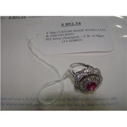 925 SILVER 1.72CT CUSTOM MADE RUBELLITE AND ZIRCON RING