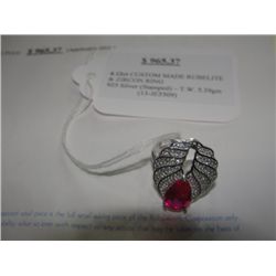 925 SILVER 4.12CT CUSTOM MADE ZIRCON AND RUBELITE RING