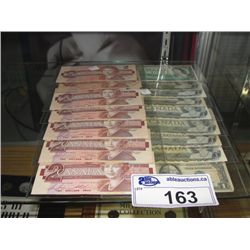 GROUP OF ASSORTED CANADIAN BANK NOTES - 7 $2 CANADIAN BANK NOTES, 8 $1 CANADIAN BANK NOTES, 1 US $1
