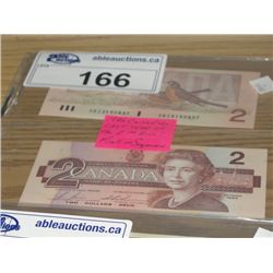 3 1986 CANADIAN LAST YEAR OF THE $2 BILL, MINT IN SEQUENCE