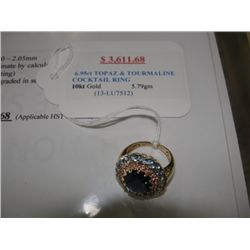 10K GOLD 6.95CT TOPAZ AND TOURMALINE COCKTAIL RING