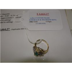 10K GOLD 1.49CT CUSTOM MADE EMERALD AND DIAMOND RING