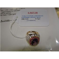 14K GOLD 9.10CT AMETHYST-SAPPHIRE-SPINEL RING