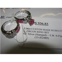925 SILVER 2.36CT CUSTOM MADE RUBELLITE AND ZIRCON RING SET