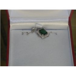 .925 SILVER GEMSTONE PENDANT SET WITH 10 SURROUNDING DIAMONDS