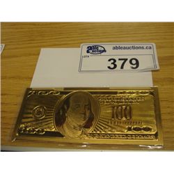 .999 GOLD FOIL AMERICAN ONE HUNDRED DOLLAR BILL