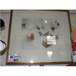 FRAMED ORIGINAL PENCIL ETCHING BY ARTIST OLIVER JONES TITLED "CHICKEN RUN"