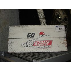 VINTAGE WOODEN CRATE LID WITH CUSTOM CRANE CAMS PAINTED TOP