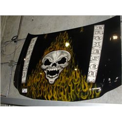 CUSTOM PAINTED HARLEY DAVIDSON SKULL AND FLAMES HOOD FOR F150 HARLEY EDITION PICK UP TRUCK