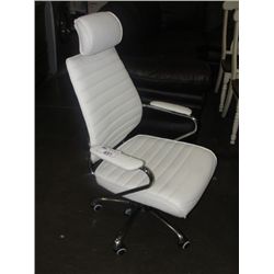 WHITE LEATHER AND CHROME GAS LIFT OFFICE CHAIR