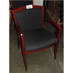 BLACK UPHOLSTERED AND BURGANDY OFFICE CLIENT CHAIR