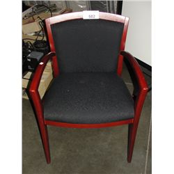 BLACK UPHOLSTERED AND BURGANDY OFFICE CLIENT CHAIR