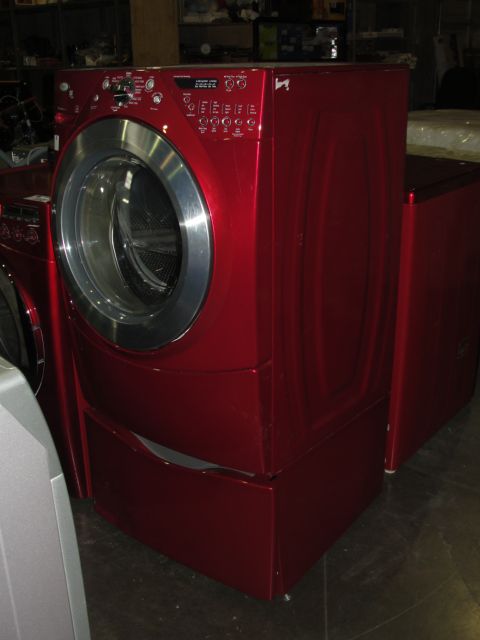 Whirlpool Duet Steam Red Front Load Washer On Laundry Pedestal