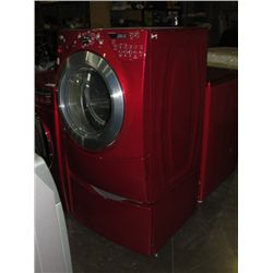 WHIRLPOOL DUET STEAM RED FRONT LOAD WASHER ON LAUNDRY PEDESTAL  - STORE RETURNED APPLIANCE