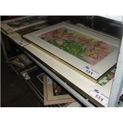 SHELF LOT OF 4 FRAMED WATER COLOUR ORIGINAL FLORAL PAINTINGS