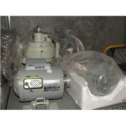 SHELF LOT OF ASSORTED ELECTRIC MOTORS, WORK LIGHTS, REMOTE CONTROLS, ETC