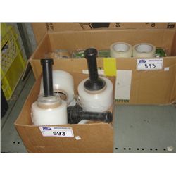 2 BOXES OF SHOP SUPPLIES; PLASTIC WRAPS AND MASKING TAPES