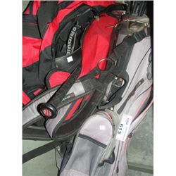 SHELF LOT OF SPORTING EQUIPMENT; GOLF CLUB WITH BAG, BASEBALL EQUIPMENT, ETC