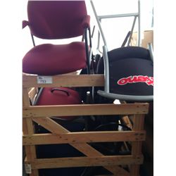 WOODEN CRATE FILLED WITH ASSORTED OFFICE CHAIRS AND CLIENT CHAIRS