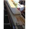 Image 1 : LONG WOODEN SHOP PLATFORM DOLLY LOADED WITH ASSORTED CABINET SHOP WOOD PIECES