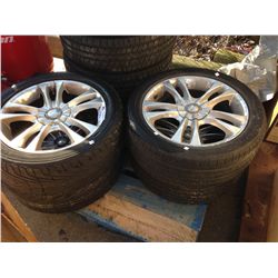 SET OF 4 SACCHI ALLOY TIRE RIMS COMPLETE WITH MISMATCHED TIRES