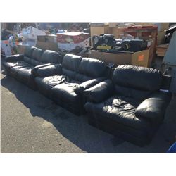 3PC BLACK LEATHER SOFA SET