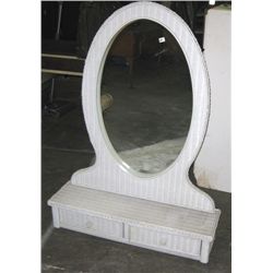 Vintage 2 Drawer White Wicker Vanity With Mirror.