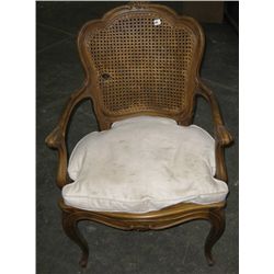 Vintage Arm Chair. Wicker Back And Seat  W/Cushion