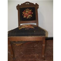 Antique Eastlake Floral Needlepoint Wood Parlor Ch